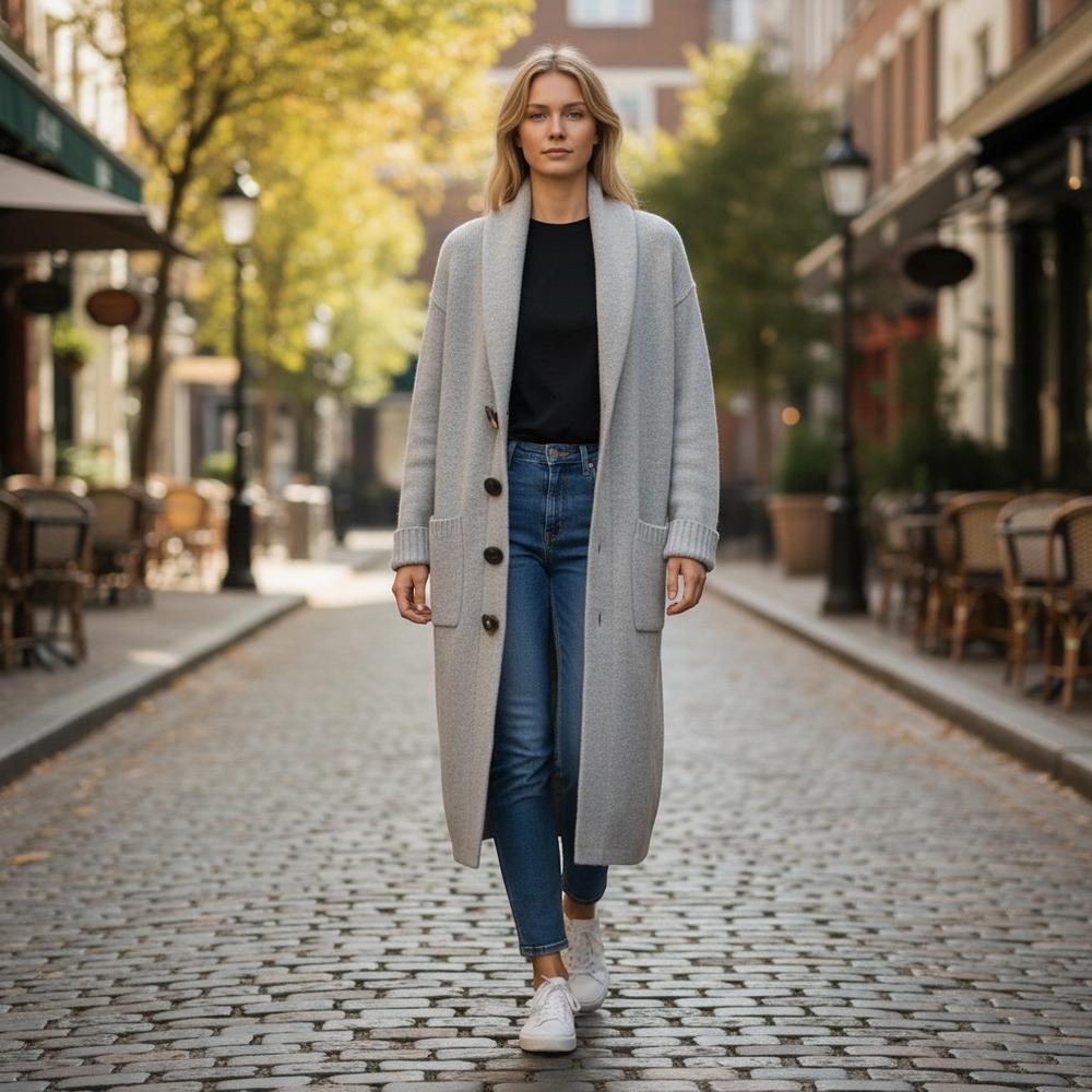 Lauren Ralph Lauren Cardigan Women Petite P/P Gray Good Wool Cashmere Duster